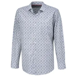 Bedrucktes Langarmhemd aus Baumwolle bügelfrei beige-blau-weiss