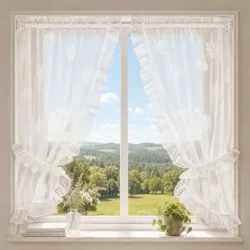Vorhang Vitrage Jaquard mit Edelweiss, 2er Set