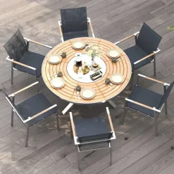 undefined, Gartentisch Edelstahl Teak Premium rund