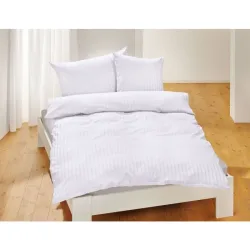 Living Home - Bio Organic Cotton Duvetbezug, Bio Organic Cotton Gestreifter Bettbezug, 200 x 210 cm, Weiss