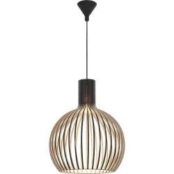 Secto Design Pendellampe Octo Small Schwarz Holz 45 cm 55 cm - LED - Lichtfarbe: Warmweiss - Material: Birke - Pendellampe- LED Energiesparlampe