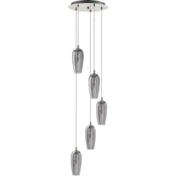 Eglo Pendellampe Farsala Grau Stahl 150 cm - Farbe: klar - LED - Lichtfarbe: Warmweiss - Material: Stahl/ Glas - Pendellampe- LED Energiesparlampe