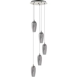 Eglo Pendellampe Farsala Grau Stahl 150 cm - Farbe: klar - LED - Lichtfarbe: Warmweiss - Material: Stahl/ Glas - Pendellampe- LED Energiesparlampe