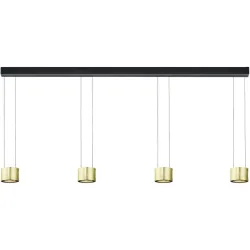 Designer-Pendellampe Bankamp Impulse gold 4-flammig vertical flex - Farbe: Blattgoldoptik mit schwarz abgesetzt - LED - Lichtfarbe: Extra warmweiss -