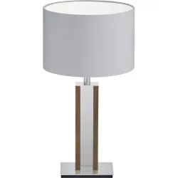 HERZBLUT Tischlampe Karl N Weiss/Braun Metall/Holz 23 cm 44 cm - Farbe: Weiss, Natur - Material: Nickel/Holz - Tischlampe