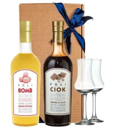 Geschenk-Set: Poli Bomb Eierlikör (17 % Vol. / 0,7 L) + Poli Ciok Kakaolikör (17 % Vol. / 0,7 L) in Geschenkbox