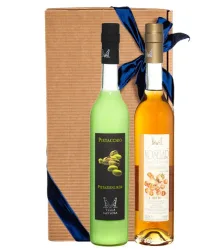 Villa Laviosa Geschenkset: Noselar Likör (24 % Vol. / 0,5L) + Pistazien-Likör (17 % Vol. / 0,5L) in GP