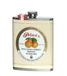 Prinz Flachmann Williams-Birnen-Schnaps / 40 % Vol. / 0,2 Liter-Flasche aus Edelstahl