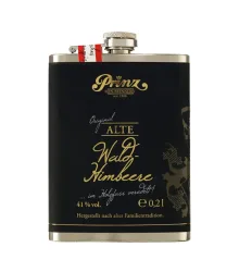 Prinz Flachmann Alte Wald-Himbeere im Holzfass gereift / 41 % Vol. / 0,2 Liter-Flasche aus Edelstahl