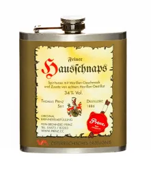Prinz Flachmann Hausschnaps mit Marille / 34 % Vol. / 0,2 Liter-Flasche aus Edelstahl