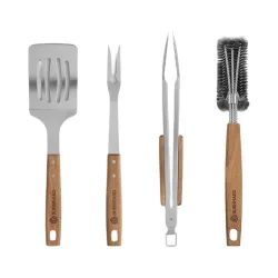 Burnhard Grillbesteck Akazienholz 4-tlg. [42 cm] – Grillzange/Grillbesteck – silber