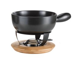 Koenig KäsefondueSet Bamboo Rechaud, Caquelon, 6 Gabeln – Fondue Set – schwarz