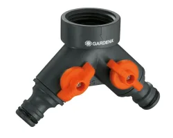 GARDENA 938-20 Kunststoff 2-Wege-Verteiler 24,2 mm (3/4) IG, Steckkupplung mit Regulierventil