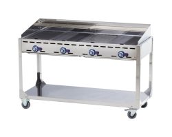 Hendi Gastro-Grill Gas Green Fire 4 Brenner mit Rollgestell Gastro-Gas Grill – Gastro Grill/Griddleplatte – hellgrau