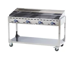 Hendi Gastro-Grill Gas Green Fire 4 Brenner mit Rollgestell Gastro-Gas Grill – Gastro Grill/Griddleplatte – hellgrau