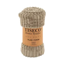 Tiseco - Decke RIBBLE Mikroflanell, RIBBLE Mikroflanell Decke, 130 x 160 cm, Taupe