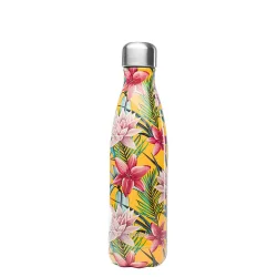 Qwetch Tropical Isolierte Stahlflasche 500ml gelb – Trinkflasche/Thermosflasche/Shaker