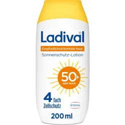 Ladvial Empfindliche & Normale Haut Sonnenschutz-Lotion LSF 50+: Sonnencreme für den Körper, spendet Feuchtigkeit, wasserfest, mit 4-fach Zellschutz, 200ml