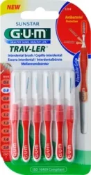 GUM TRAV-LER 0,8mm Kerze rot Interdental+6Kappen 6 St Zahnbürste
