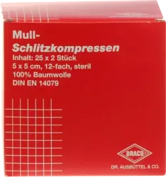 SCHLITZKOMPRESSEN Mull 5x5 cm steril 12fach 25X2 St Kompressen