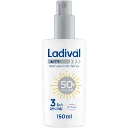 Ladival Aktiv Sonnenschutz-Spray LSF 50+: Sonnencreme für den Körper, ideal für Sport und unterwegs, extra wasserfest?& schweißresistent, mit 3-fach Zellschutz, 150ml  