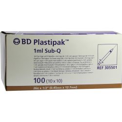 BD PLASTIPAK Spr.1 ml Sub-Q 26 G 1/2 einges.Ka. 100X1 ml Spritzen