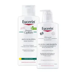 Eucerin DermoCapillaire Urea Kopfhaut beruhigendes Shampoo & Eucerin AtopiControl Dusch- und Badeöl 1 Sparset