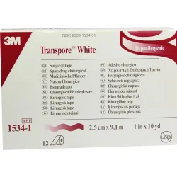 TRANSPORE White 2,5 cmx9,1 m Rollenpflaster 12 St Pflaster