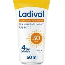 Ladival Empfindliche & Normale Haut Sonnenschutz-Lotion LSF 30: Sonnencreme für das Gesicht bei empfindlicher und normaler Haut, mit 4-fach Zellschutz, Hyaluronsäure & Photolyase, 50ml