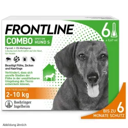 FRONTLINE COMBO gegen Zecken, Flöhe (Flöhe, Eier, Larven, Puppen) für Hunde S (5-10 Kg) 6 St Lösung