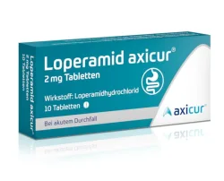 Loperamid axicur 2 mg bei akutem Durchfall 10 St Tabletten