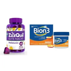 WICK ZzzQuil GUTE NACHT Melatonin Waldfruchtgeschmack + Bion 3 ENERGY Set 1 Sparset