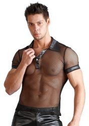Hemd aus Netz und Wetlook, mit Polokragen