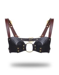 Leder Bralette - Schwarz, Braun & Gold