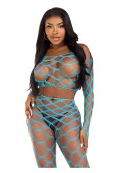 Net Crop Top and Footless Tights Aqua