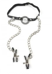 Mundknebel mit Nippelklammern ?O-Ring Gag with Nipple Clamps?