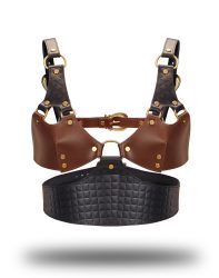 Leder Bustier - Schwarz, Braun & Gold