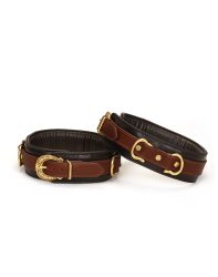 Oberschenkelmanschetten aus Leder - Schwarz, Braun & Gold