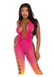 Ombre Faux Lace Up Footless Bodystocking Pink