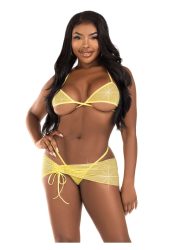 Rhinestone Bra Top String and Sarong Yellow