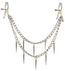 Nippelklammern ?Rock Hard Nipple Clamps?, mit stylischer Metallkette voller Spikes, 31 cm