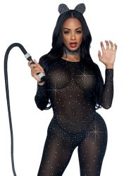 Leg Avenue Sheer Rhinestone Catsuit Black
