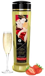 Shunga Romance Massage Oil[Transparent-240-ml], Erdbeere & Champagner - Amorana
