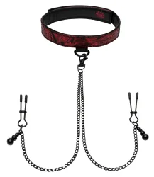 Halsfessel mit Nippelklemmen ?Sweet Anticipation Collar Nipple Clamps?, verstellbar