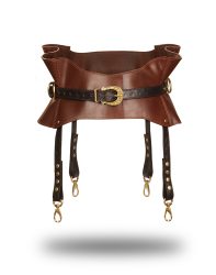 Taillengürtel aus Leder mit Strapsen - Schwarz, Braun & Gold