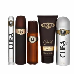 Cuba Gold by Fragluxe Gift Set -- 3.3 oz Eau de Toilette Spray + 3.3 oz After Shave Spray + 6.7 oz Body Deodorant Spray + 6.7 oz Shower Gel +  1.17 oz