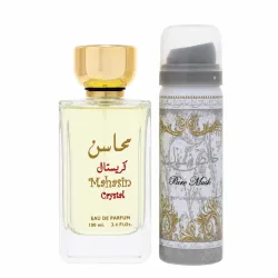 Lattafa Mahasin Crystal Eau De Parfum Spray with 50 ml Deodorant Spray 100 ml