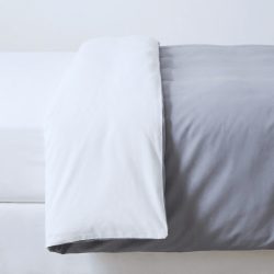 Duvetbezug aus Perkal – 140x200cm – Weiss & Grau – Mit Reissverschluss