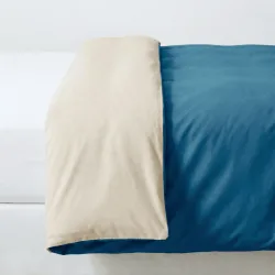 Duvetbezug aus Perkal – 200x210cm – Beige & Blaugrün – Mit Reissverschluss