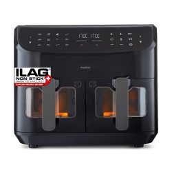 MEDION LIFE P20 XXL Twin Doppelzonen-Heißluftfritteuse MD 11760 schwarz, 100 Rezepte in der Life+ App, 2 separate Garzonen, 9 Automatikprogramme, 8,7 L Gesamt-Nutzinhalt, 2.600 Watt, Temperatur einstellbar bis 200 °C